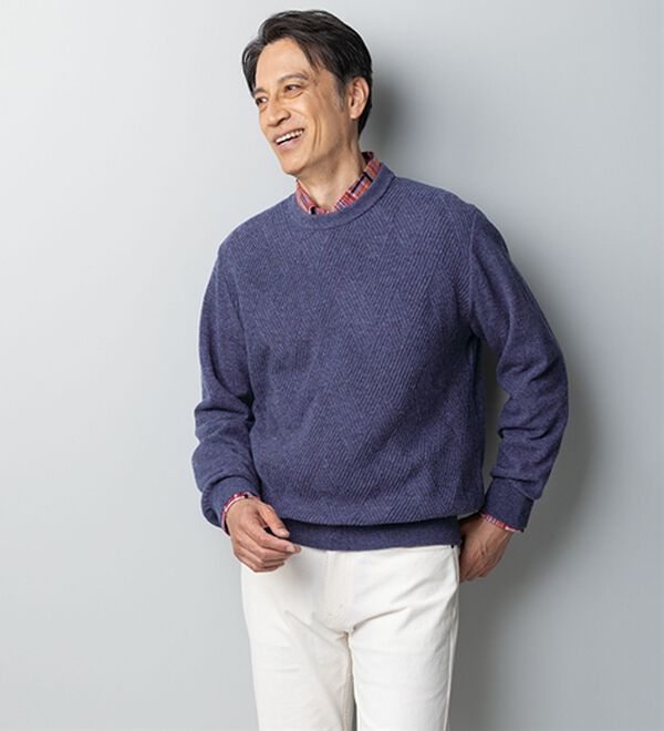 「日本製ウールカシミヤブレンドセーター（メンズニット・セーター）」｜詳細画像