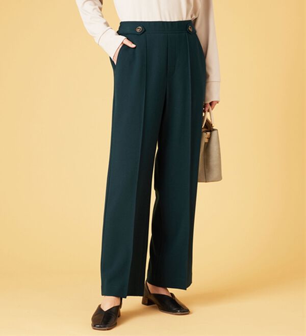 BELLUNA（ベルーナ）の「サマ見え（Ｗ）ストレッチ素材タブ使いワイドパンツ（ワイドパンツ・ガウチョ）」｜詳細画像