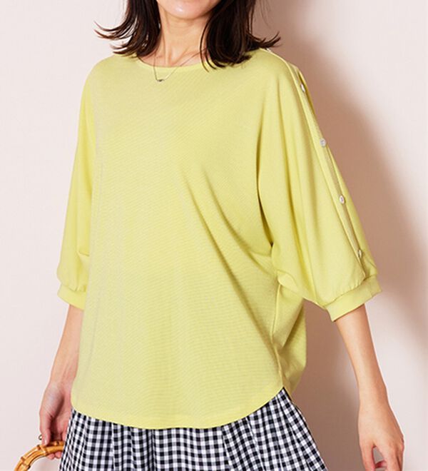 BELLUNA（ベルーナ）の「ラメ調肩ボタンデザインプルオーバー（カットソー）」｜詳細画像