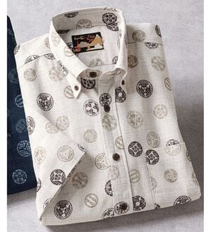 「国産　粋な大人の京染和柄シャツ（メンズシャツ）」｜アイボリー・吉祥文様＆江戸紋様