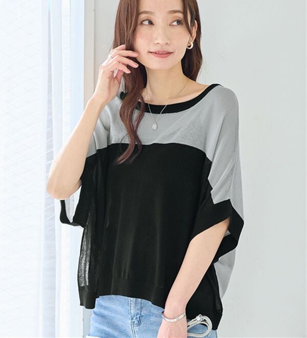 Viola e Viola（ヴィオラ エ ヴィオラ）の「カットソーより涼やか！シアードルマンニット（ニット・セーター）」｜グレー&times;ブラック