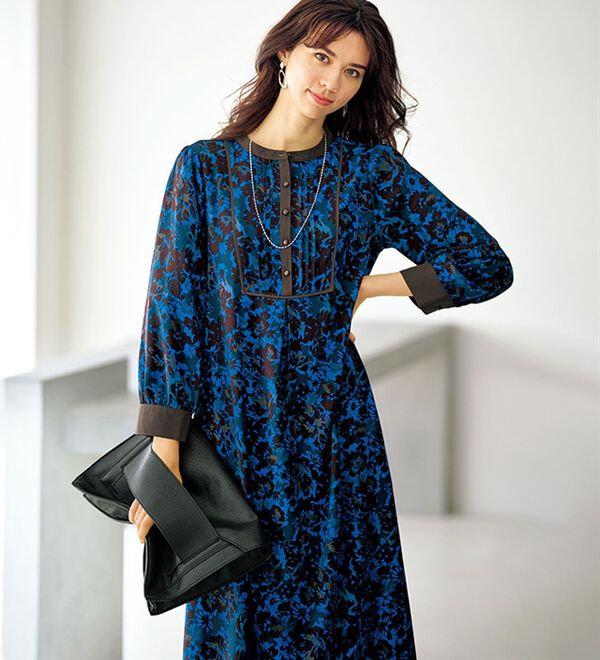 ビンテージ柄ピンタック使いワンピース - ベルーナ【公式】