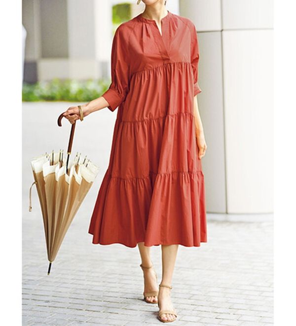 BELLUNA（ベルーナ）の「快適！はっ水加工ティアードワンピース（その他ワンピース）」｜テラコッタ