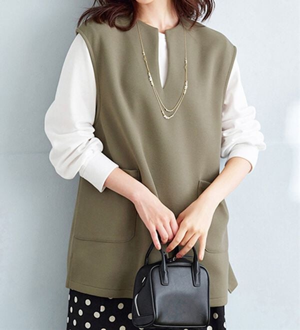 BELLUNA（ベルーナ）の「【2点セット】静電気防止インナー付ベストアンサンブル（アンサンブル）」｜詳細画像