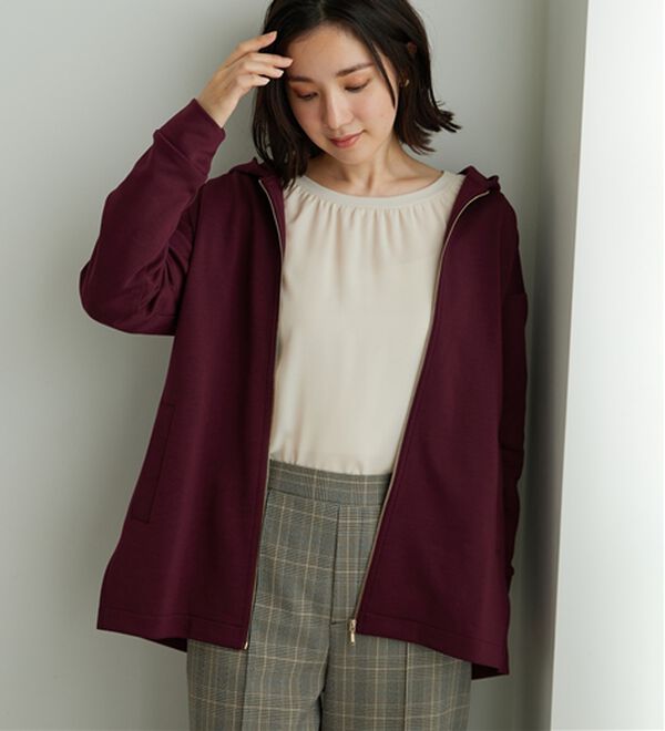 BELLUNA（ベルーナ）の「フードデザインとろみ素材ジップアップパーカー（パーカー）」｜詳細画像