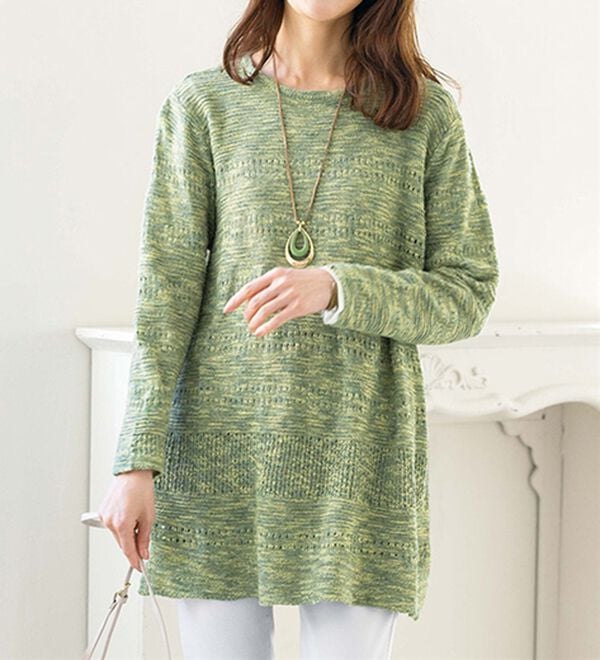 ルフラン（ルフラン）の「【２色組】柔らか綿混素材♪デザインニットチュニック（ニット・セーター）」｜詳細画像