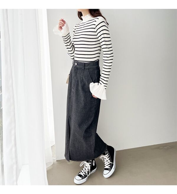 GeeRA（ジーラ）の「プリーツ付ハイネックリブニットトップス（ニット・セーター）」｜詳細画像