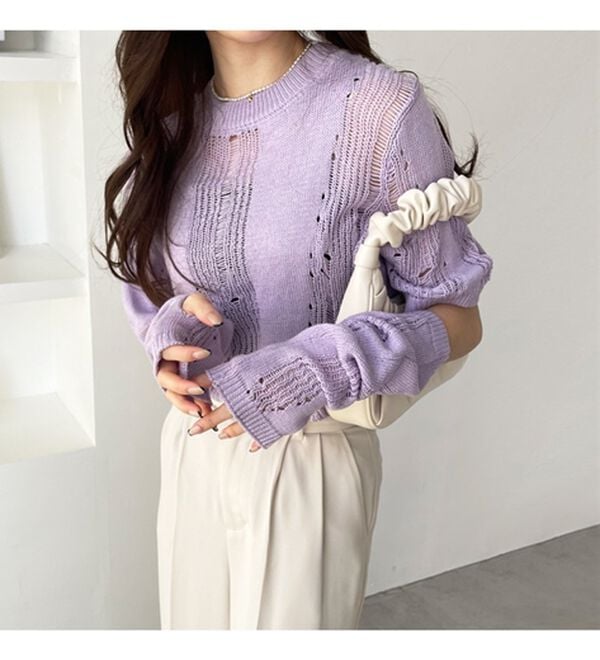 GeeRA（ジーラ）の「透かし編アームウォーマー付ニット（ニット・セーター）」｜詳細画像