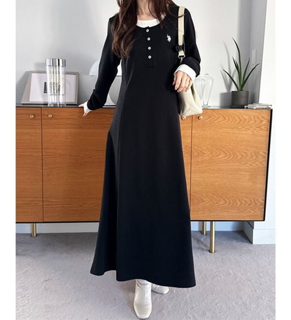 GeeRA（ジーラ）の「【U.S.POLOASSN】レイヤード風ヘンリーネックワンピース（カットソーワンピース）」｜詳細画像