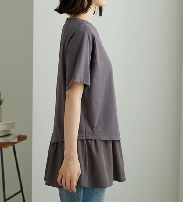 BELLUNA（ベルーナ）の「異素材使い裾アシメデザインチュニック（チュニック）」｜詳細画像