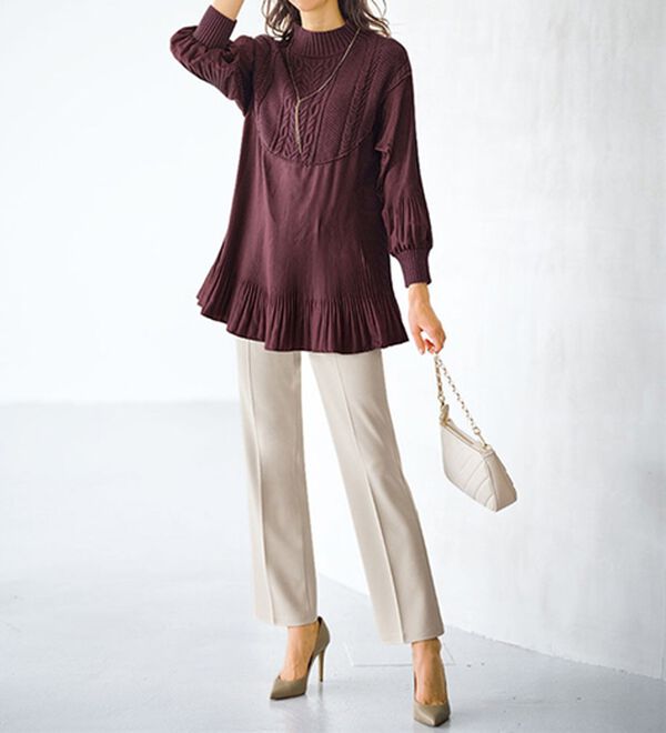 BELLUNA（ベルーナ）の「ニットプリーツ切替フレアーチュニック（チュニック）」｜詳細画像