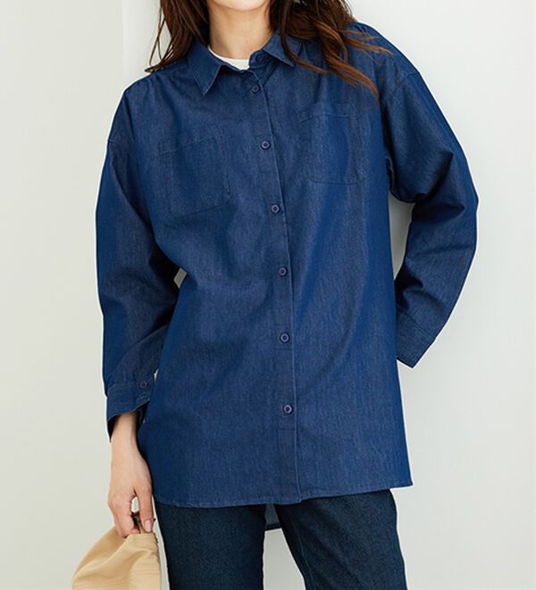 BELLUNA（ベルーナ）の「ポケット付デニムシャツチュニック（チュニック）」｜ネイビー系