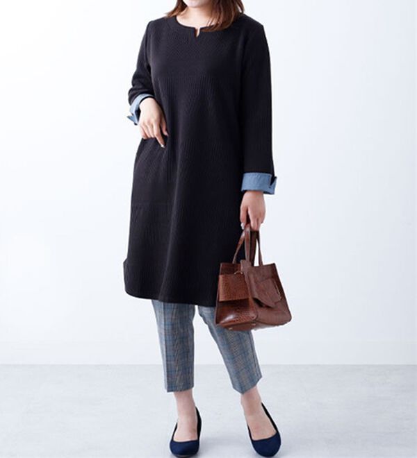 BELLUNA（ベルーナ）の「ボーダージャカード素材チュニックワンピース（チュニック）」｜詳細画像