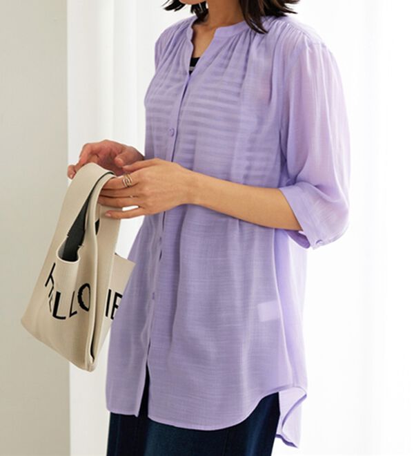 BELLUNA（ベルーナ）の「スラブ素材スキッパーデザインシャツチュニック（チュニック）」｜詳細画像