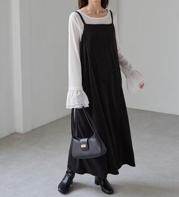 RANAN（ラナン）の「畦ニットカーデ&times;ベロアキャミワンピ（ロングワンピース）」｜詳細画像