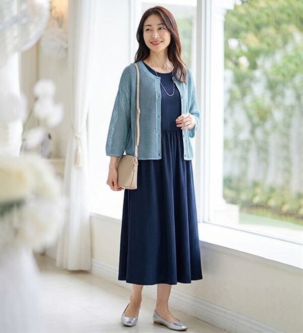 美品 ダーマコレクション サイズ13 メッシュブルゾン フレンチロングワンピース 爽やか！メッシュニット＆ロングワンピース - ベルーナ【公式】