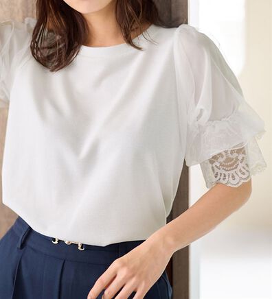 alotta（アロッタ）の「上品袖レース使いプルオーバー（カットソー）」