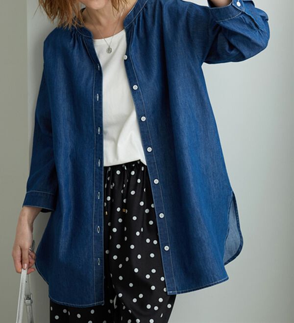 BELLUNA（ベルーナ）の「やわらかデニム素材シャツチュニック（チュニック）」｜詳細画像
