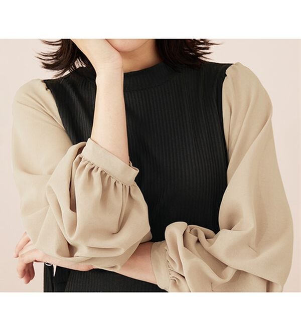 BELLUNA（ベルーナ）の「袖タックデザイン異素材切替ワンピース（その他ワンピース）」｜詳細画像