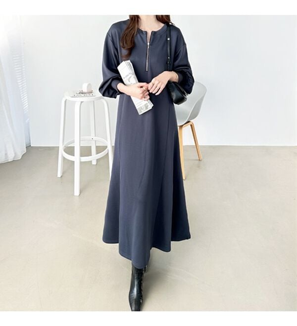 GeeRA（ジーラ）の「【再入荷】1枚で決まる！ハーフジップフレアワンピース（カットソーワンピース）」｜詳細画像