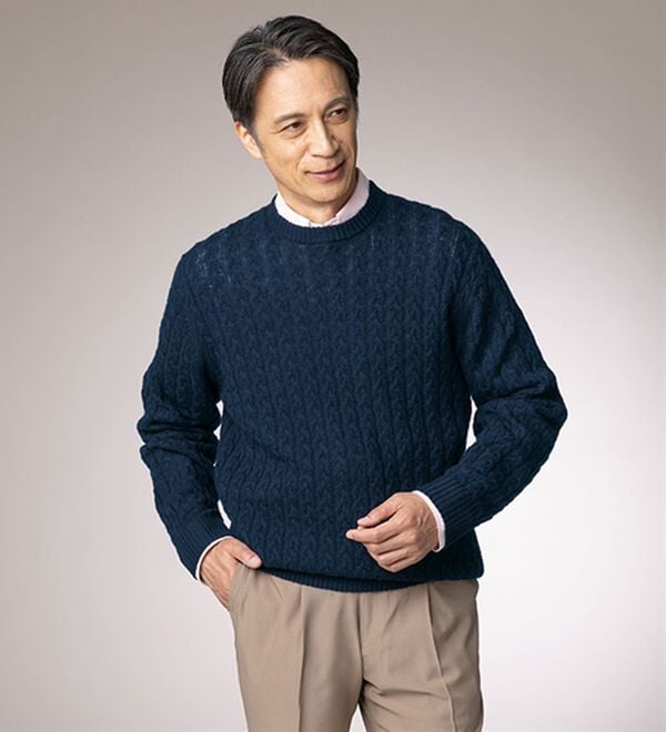 「＜ゴールデンベア＞ケーブルニットプルオーバー（メンズニット・セーター）」｜詳細画像