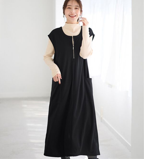 Viola e Viola（ヴィオラ エ ヴィオラ）の「なめらかポンチ　Iラインジャンスカ（ジャンパースカート）」｜ブラック