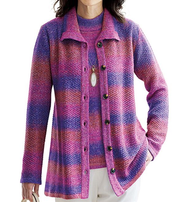 BELLUNA（ベルーナ）の「グラデーションかすりニットカーディガンアンサンブル（アンサンブル）」｜詳細画像