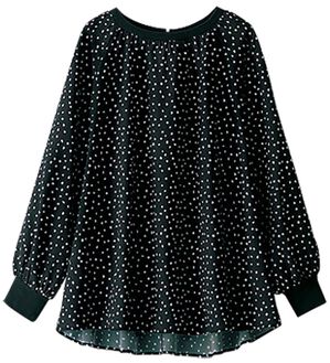 BELLUNA（ベルーナ）の「リブ切替デザインプリントブラウス（ブラウス）」｜黒系ドット