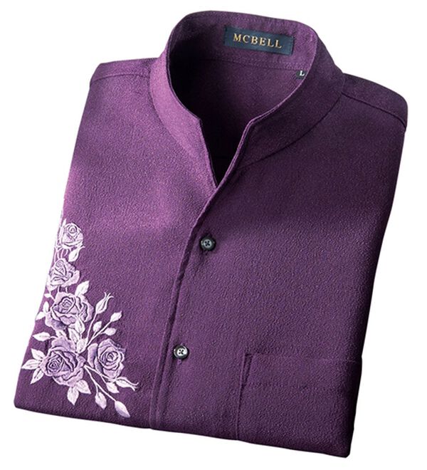 「二越ちりめんスタンドシャツ（メンズシャツ）」｜パープル