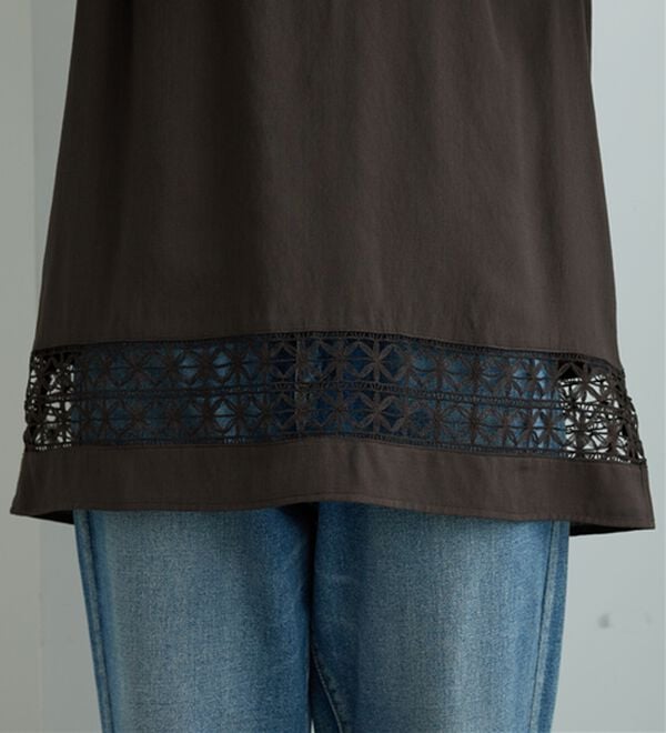 BELLUNA（ベルーナ）の「袖＆裾レース切替シャツチュニック（チュニック）」｜詳細画像