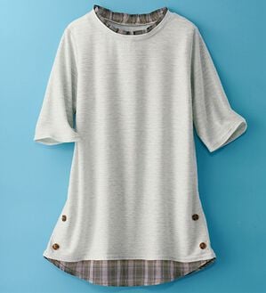 BELLUNA（ベルーナ）の「ひんやり冷感！タックジャカード素材重ね着風プルオーバー（カットソー）」｜オートミール2