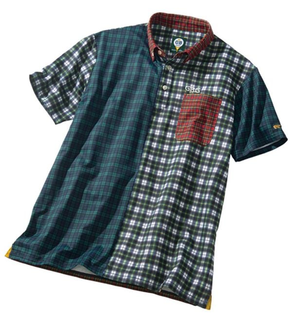 「＜ゴールデンベアゴルフ＞パッチワーク柄ドライポロシャツ（メンズポロシャツ）」｜パッチワーク柄