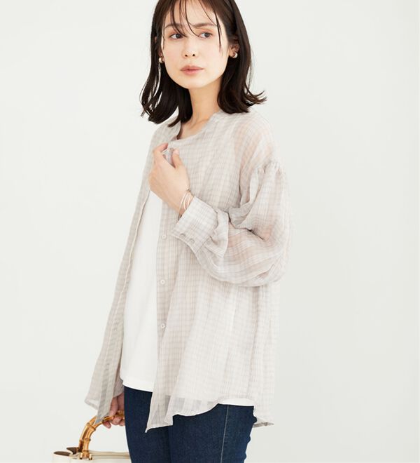 BELLUNA（ベルーナ）の「シアーチェック素材シャツチュニック（チュニック）」｜詳細画像