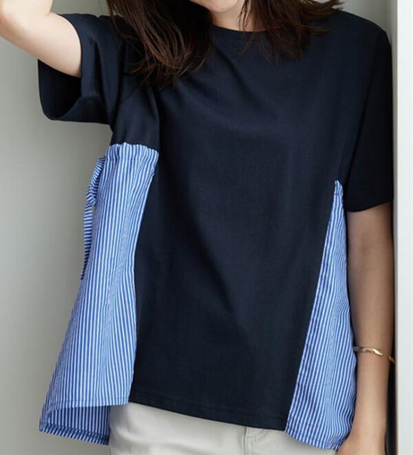 BELLUNA（ベルーナ）の「【接触冷感】サイドリボン使い異素材切替プルオーバー（カットソー）」｜詳細画像