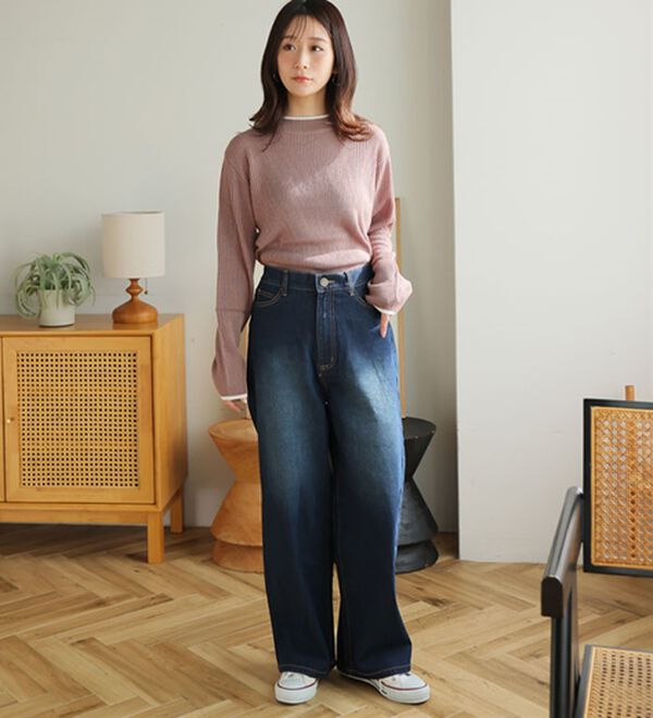 A HAPPY MARILYN（アハッピーマリリン）の「【ＬＬ～６Ｌ】＜新色追加＞Ｔシャツ感覚で着れるカメレオン級の着回しが叶うリブニット（ニット・セーター）」｜詳細画像