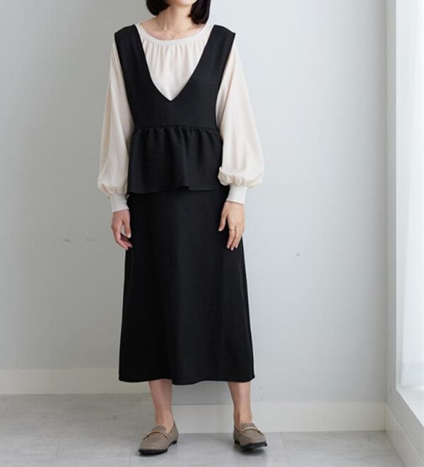 BELLUNA（ベルーナ）の「体型カバー！ペプラムジャンパースカート（ジャンパースカート）」｜詳細画像