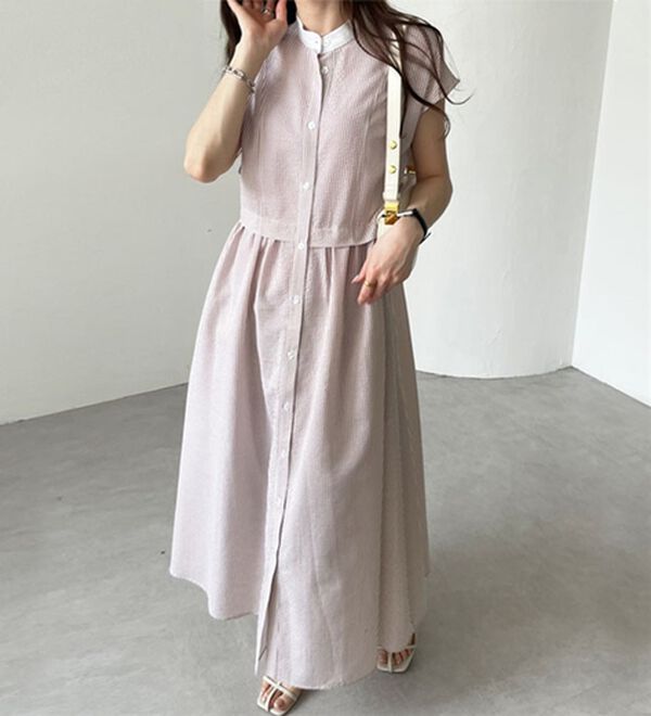 GeeRA（ジーラ）の「クレリック配色ウエストギャザーシャツワンピ―ス（シャツワンピース）」｜詳細画像