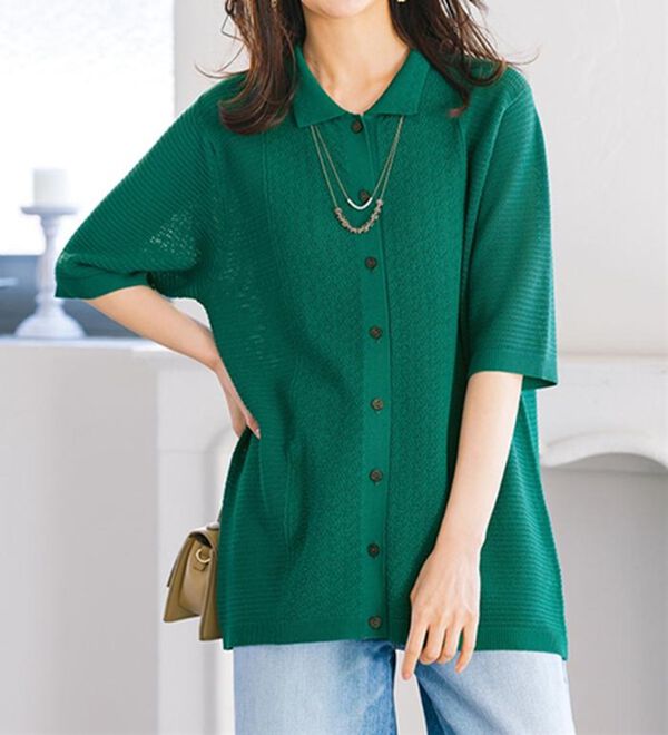 ルフラン（ルフラン）の「【２色組】涼やか♪ポロ衿ニットカーデ（ポロシャツ）」｜詳細画像