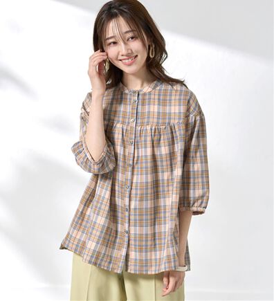 BELLUNA（ベルーナ）の「ダブルガーゼ素材切替デザインブラウス（ブラウス）」