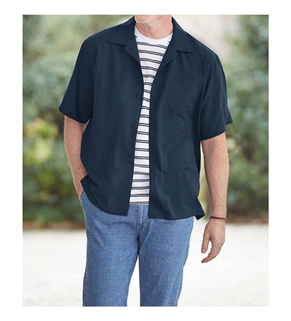 「リネンタッチワンタックワイドパンツ・オープンカラーワイドシャツ（メンズシャツ）」｜詳細画像