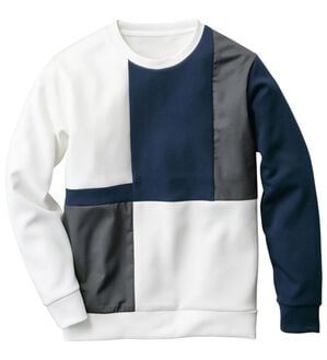 「パネル切替ミラノリブトレーナー（メンズトレーナー）」｜ホワイト