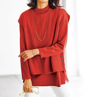 BELLUNA（ベルーナ）の「ベスト付ニットチュニックアンサンブル（アンサンブル）」｜コーラル