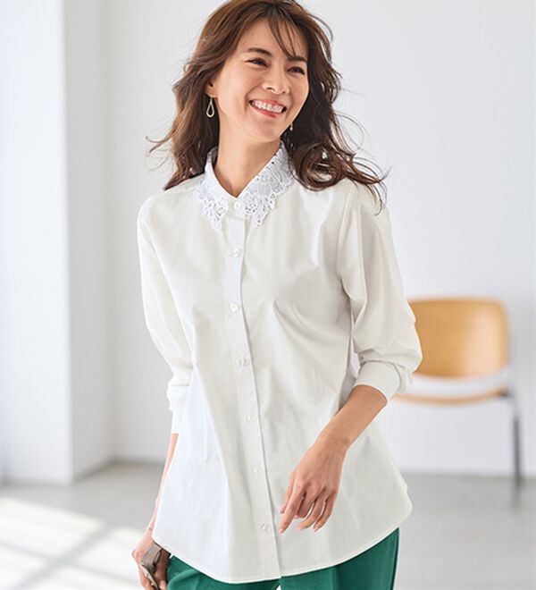 BELLUNA（ベルーナ）の「シャツコーデを更新！衿レースブラウス（ブラウス）」｜オフ白