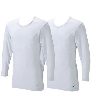 「【２枚組】＜クロコダイル＞シルクブレンドプレミアムインナー（メンズ肌着・インナーウェア）」｜オフホワイト2枚組 長袖丸首