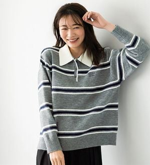 BELLUNA（ベルーナ）の「【ＵＭＢＲＯ】ボーダーポロニット（ニット・セーター）」｜杢グレー