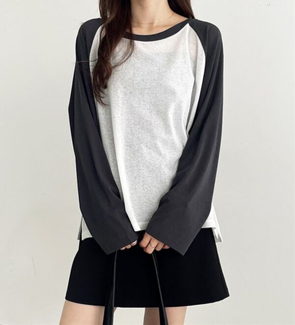 GeeRA（ジーラ）の「ラグラン切替配色スラブシアーカットソー（カットソー）」｜詳細画像