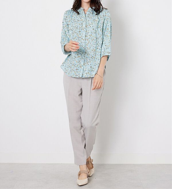 BELLUNA（ベルーナ）の「【接触冷感】レーヨン素材ギャザー使いプリントブラウス（ブラウス）」｜詳細画像