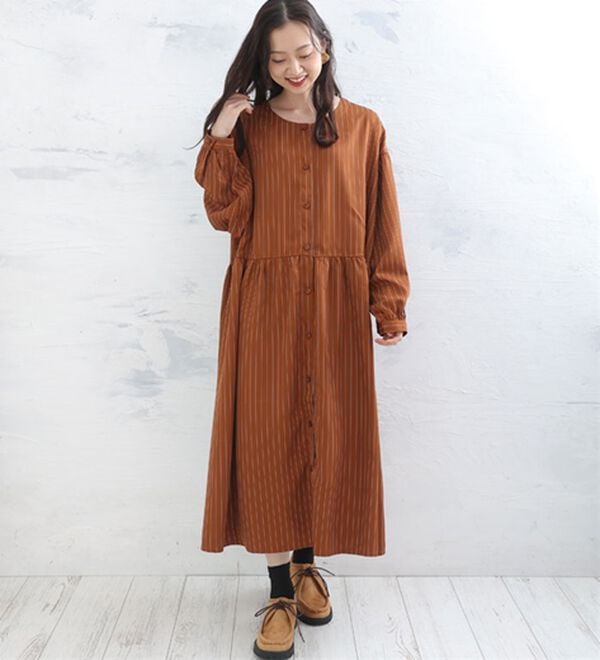 A HAPPY MARILYN（アハッピーマリリン）の「【ＬＬ～６Ｌ】「ゆとりＭＡＲＩＬＹＮ」ストライプ前開きシャツワンピース（シャツワンピース）」｜詳細画像