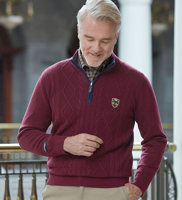 ダンロップ・リファインド＞上質メランジ素材のハーフジップセーター  