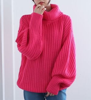 A HAPPY MARILYN（アハッピーマリリン）の「【Ｌ～４Ｌ】カラーを楽しむおしゃゆるチャンキーニット（ニット・セーター）」｜ピンク